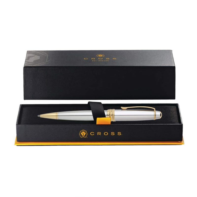 خودکار کراس مدل Bailey بدنه کروم با قطعات و جزئیات آبکاری شده با طلا 23 عیار