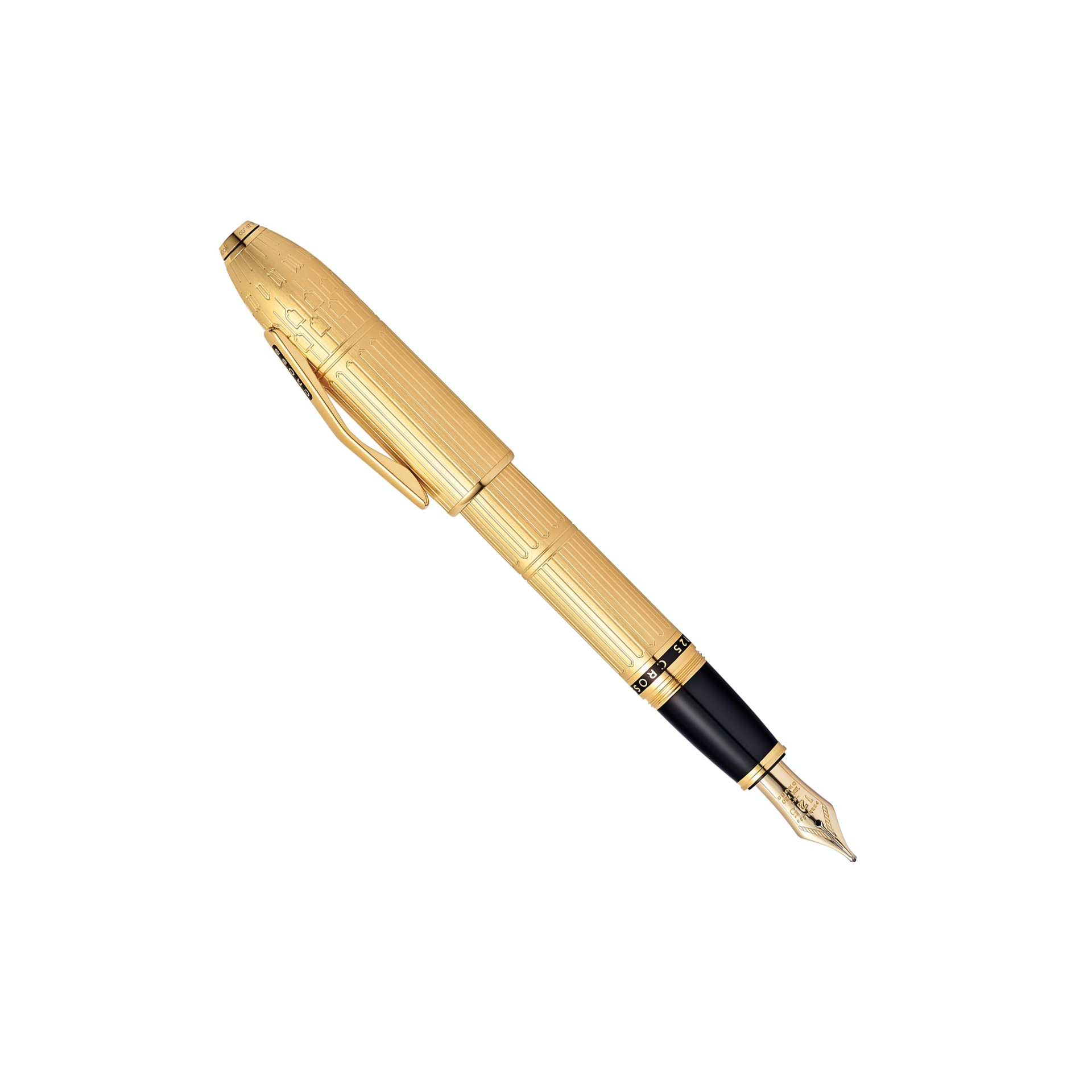 PEERLESS LONDON2 بدنه و قطعات با روکش طلای 23 عیار و نوک طلا 18 عیار و نگین یاقوت سواروسکی خودنویس کراس Peerless London