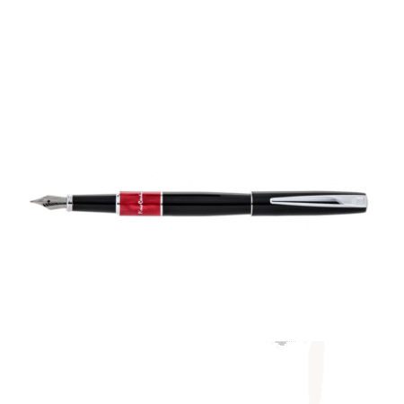 خودنویس مدل LIBRA از برند pierre cardin بدنه مشکی قسمت میانه قرمز مرمری با گیره کروم