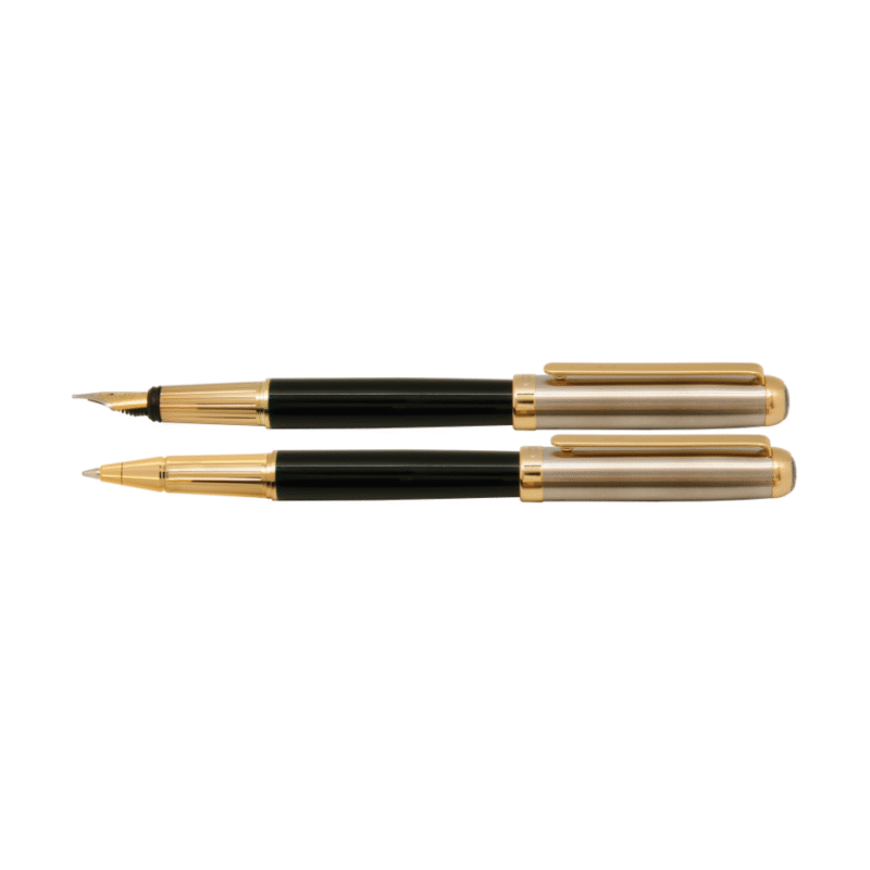 روان نویس و خودنویس LORD ست دوتایی از برند IPLOMAT بدنه نیمه مشکی لاکی _ استیل گیره طلایی