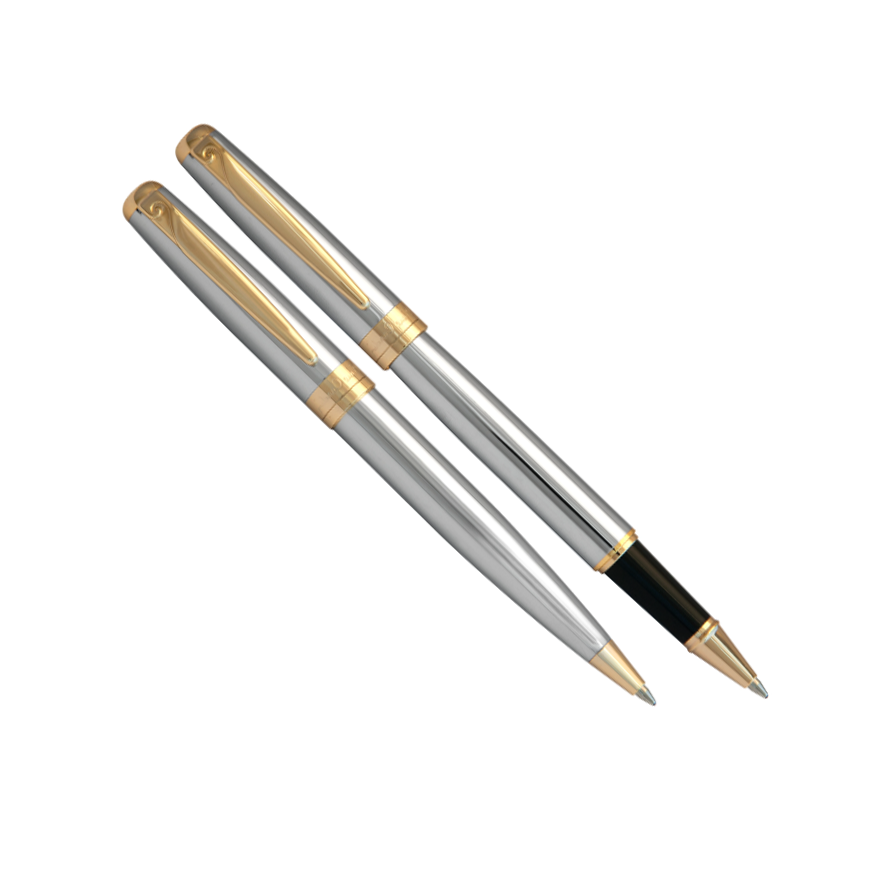 خودکار و روان نویس LEO II از برند pierre cardin خودکار و روان نویس LEO II از برند pierre cardin بدنه کروم گیره طلایی