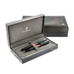 خودکار و خودنویس مدل LIBRA از برند pierre cardin بدنه مشکی قسمت میانه قرمز مرمری با گیره کروم