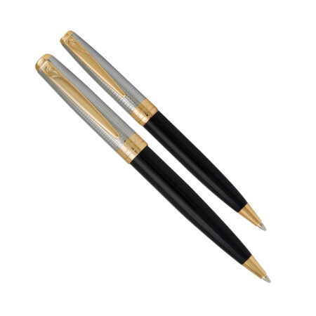 خودکار کوتاه و بلند LEO II از برند pierre cardin بدنه نیمه مشکی _ کروم با گیره طلایی