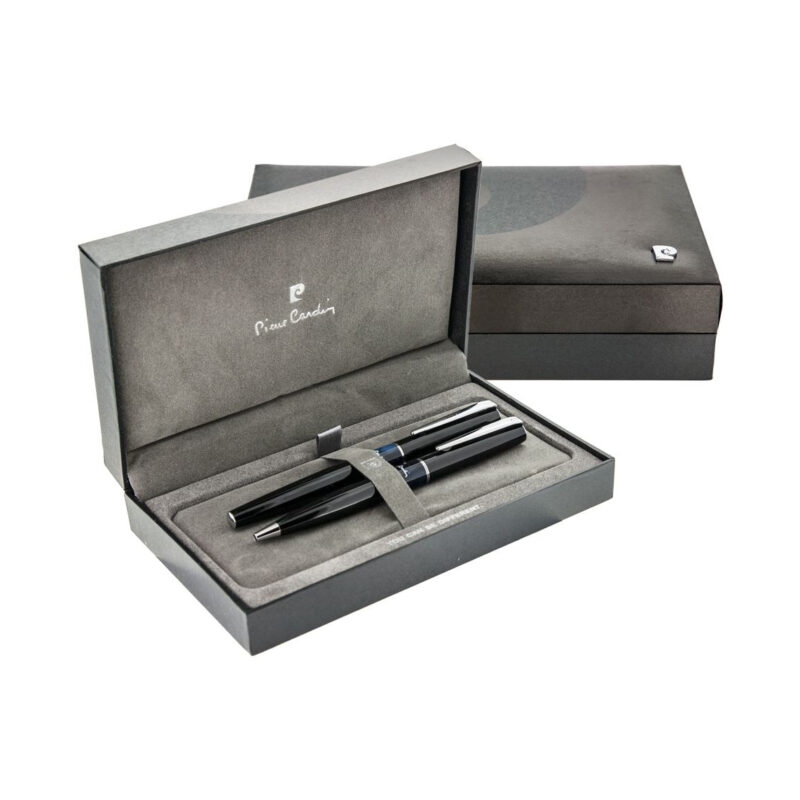 خودکار و خودنویس مدل LIBRA از برند pierre cardin بدنه مشکی قسمت میانه آبی مرمری با گیره کروم