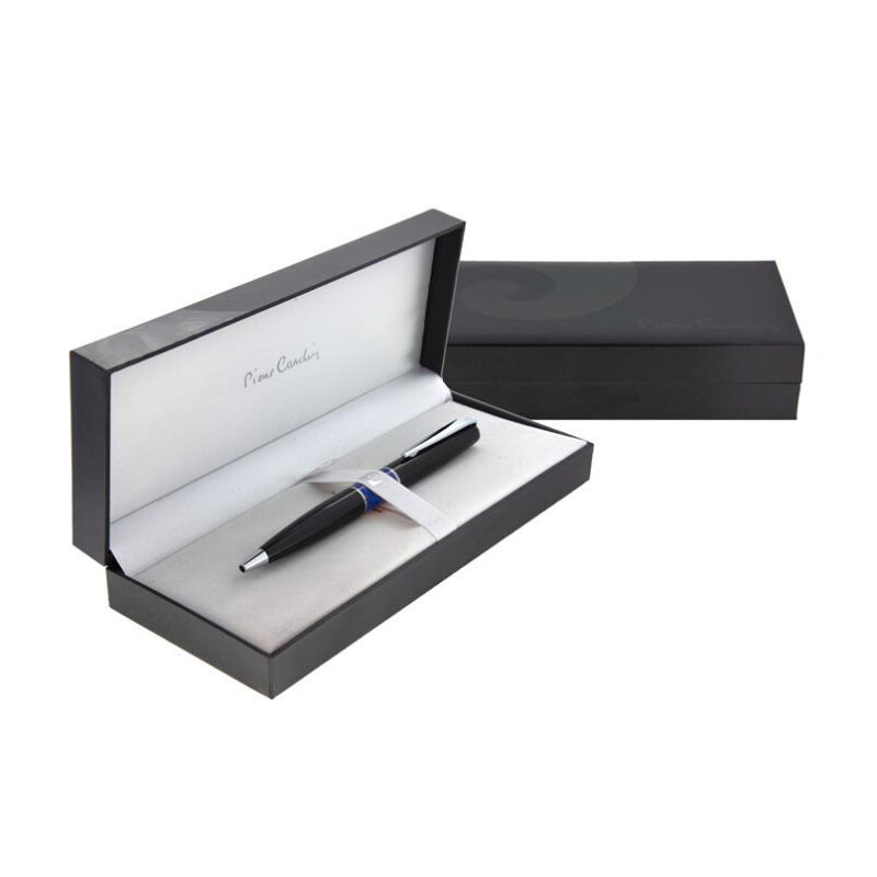 خودکار مدل LIBRA از برند pierre cardin بدنه مشکی قسمت میانه آبی مرمری با گیره کروم