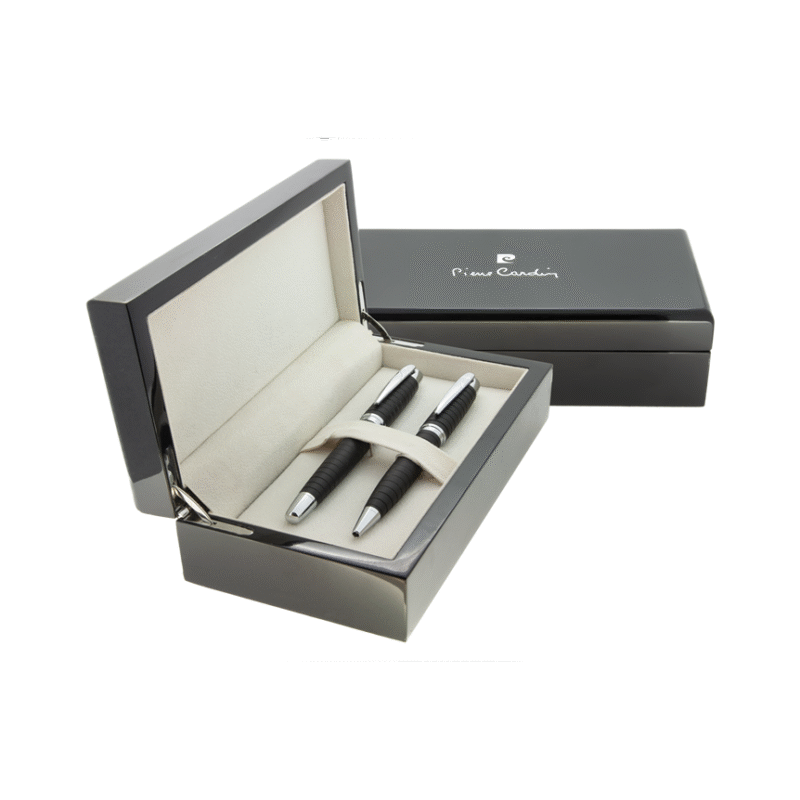 خودکار و خودنویس مدل WISDOM از برند pierre cardin بدنه مشکی طرح دار گیره کروم