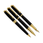 ست سه تایی مدل ARENA خودکار، روان نویس و خودنویس از برند Iplomat بدنه مشکی مات و گیره طلایی