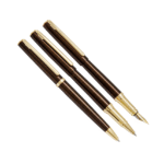 ست سه تایی مدل MULLER خودکار، روان نویس و خودنویس از برند Iplomat بدنه قهوه ای پیچازی گیره طلایی