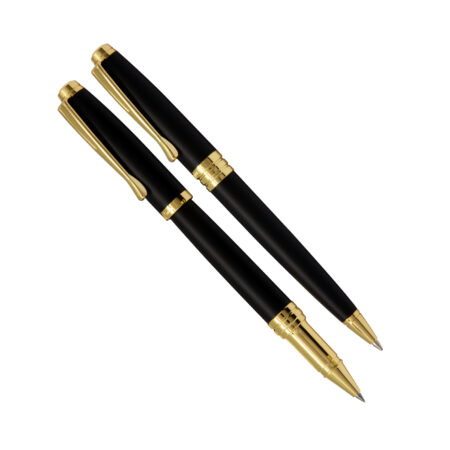 ست خودکار و روان نویس مدل ARENA از برند Iplomat بدنه مشکی مات و گیره طلایی