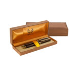 ست روان نویس و خودنویس مدل MULLER بدنه قهوه ای پیچازی گیره طلایی