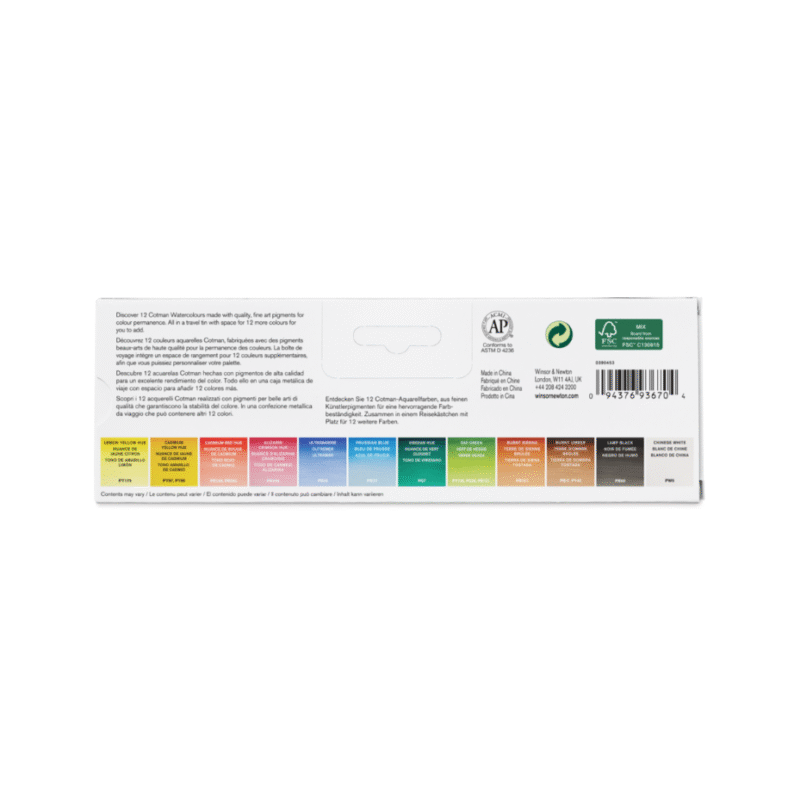  آبرنگ 12 رنگ Cotman برند Winsor & Newton جعبه فلزی